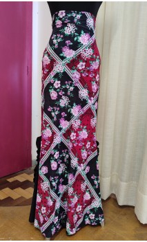 Falda Flamenca Negra Floral c/Nesgas