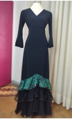 Saia Flamenca Preta e Verde c/ 3 Babados