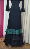 Saia Flamenca Preta e Verde c/ 3 Babados