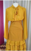 Conjunto Flamenco Mostaza Falda y Camisa 6 Volantes