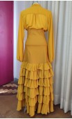 Conjunto Flamenco Mostaza Falda y Camisa 6 Volantes