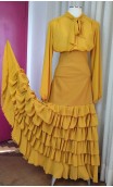Conjunto Flamenco Mostaza Falda y Camisa 6 Volantes