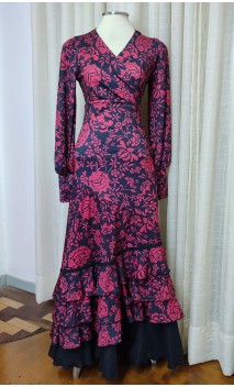 Conjunto Flamenco Saia e Blusa Preto e Vermelho