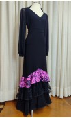 Falda Flamenca Pink y Negra c/ 3 Volantes