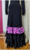 Falda Flamenca Pink y Negra c/ 3 Volantes