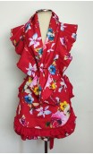 Conjunto Avental e Xale Vermelho Floral e Broche