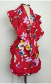 Conjunto Avental e Xale Vermelho Floral e Broche