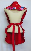 Red Floral Apron & Scarf Set & Brooch