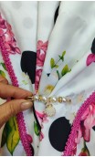 White Floral Apron & Scarf Set & Brooch