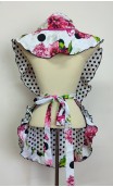 Conjunto Avental e Xale Branco Floral e Broche