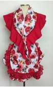 White & Red Floral Apron & Scarf Set & Brooch