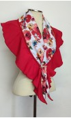 White & Red Floral Apron & Scarf Set & Brooch