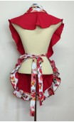 Conjunto Avental e Xale Branco e Vermelho Floral e Broche