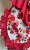 White & Red Floral Apron & Scarf Set & Brooch