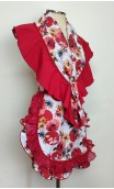 Conjunto Delantal y Pañuelo Blanco y Rojo Floral y Broche