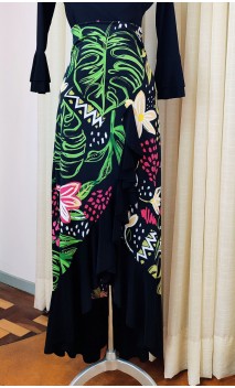 Black Floral Flamenco Skirt w/Ruffle