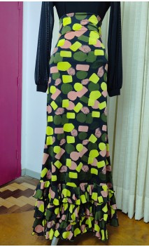 Saia Flamenca Preta Estampada c/Babados