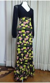 Saia Flamenca Preta Estampada c/Babados