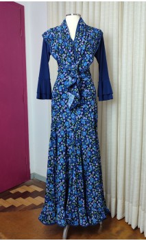 Navy Blue Floral Print Skirt and Scarf Set