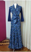 Navy Blue Floral Print Skirt and Scarf Set