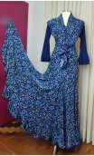 Navy Blue Floral Print Skirt and Scarf Set