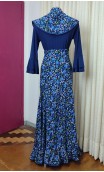 Navy Blue Floral Print Skirt and Scarf Set