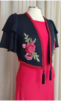 Black Vest with Embroidery & Flare Sleeves
