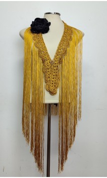 Conjunto Dorado Fleco de Crochet, Flor para el Pelo y Broche