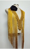 Gold Crochet Fringe, Flower for Hair Set & Brooch