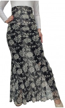 Black Floral Tulle Lola Flamenco Skirt