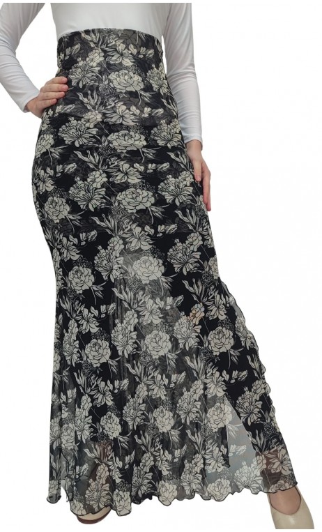Falda Flamenca Lola Túl Negro Floral