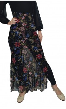 Black Floral Tulle Lola Flamenco Skirt
