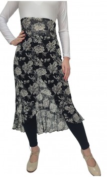 Midi Black w/white Flowers Tulle Skirt