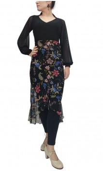 Midi Black Flowers Tulle Skirt