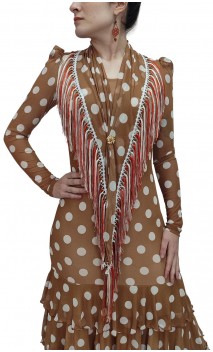 Beige w/White Polka-dots Flamenco Shawl w/Fringe
