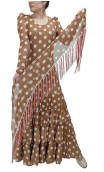 Xale Flamenco Bege c/Bolas Brancas c/Franja
