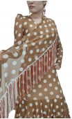 Beige w/White Polka-dots Flamenco Shawl w/Fringe