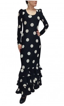 Vestido Flamenco de Lunares Negro y Blanco 3 Volantes