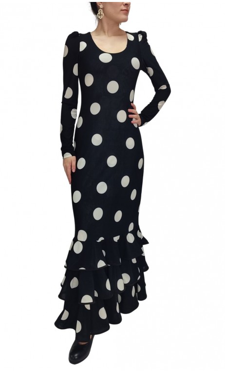Vestido Flamenco de Lunares Negro y Blanco 3 Volantes