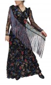 Xale Flamenco Floral Azul c/Franja