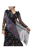 Xale Flamenco Floral Azul c/Franja