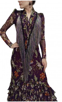 Xale Flamenco Floral Roxo c/Franja