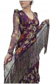 Xale Flamenco Floral Roxo c/Franja