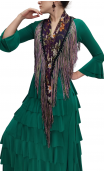 Xale Flamenco Floral Roxo c/Franja