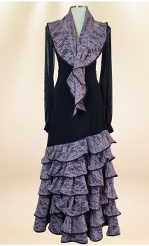Black Flamenco Skirt w/ Lilac Lace & Scarf