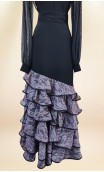 Falda Flamenca Negra c/Encajes Lilá y Pañuelo
