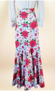 Saia Flamenca Branca Floral