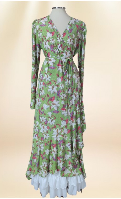Sobrevestido Transpassado Verde Floral