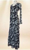 Black & White Printed Tulle Long-Dress w/Scarf