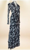 Black & White Printed Tulle Long-Dress w/Scarf